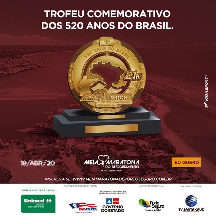 Troféus e medalhas da Meia Maratona do Descobrimento resgatam elementos históricos